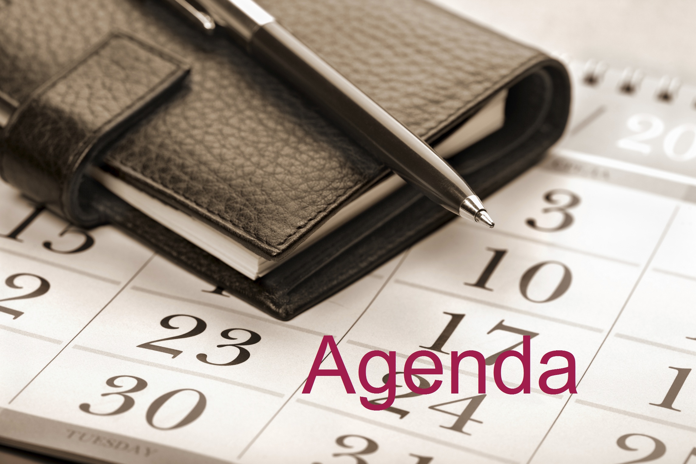 Calendar page, pen and pocket planner